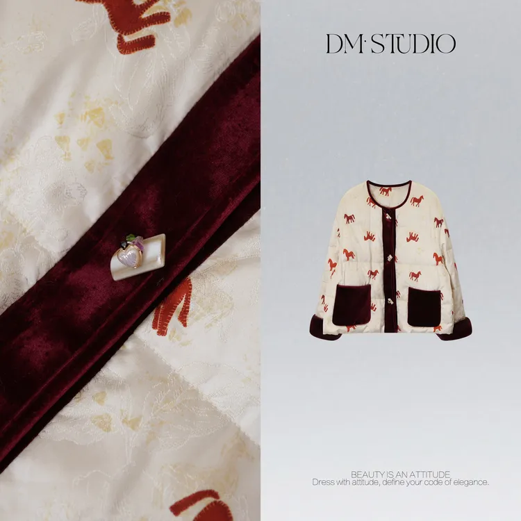 DEDM•STUDIO/静奢复古小众提花水貂毛袖90鹅绒服2601YRF/25173