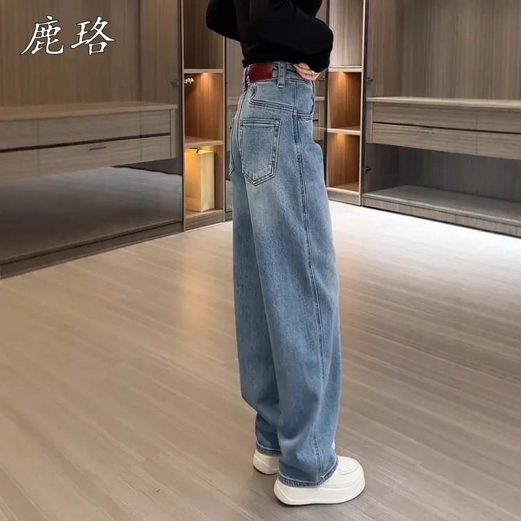 大码女装2025春季新款美腰时尚窄版牛仔裤胖mm高腰显瘦直筒阔腿裤