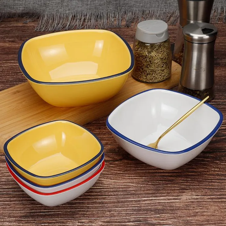 甜品碗密胺老式仿搪瓷双色火锅餐店鸭肠脑花方碗冰粉怀旧系列餐具