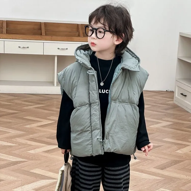 秋冬新款儿童棉服马甲男女童中大童保暖加厚连帽背心宽松外穿洋气