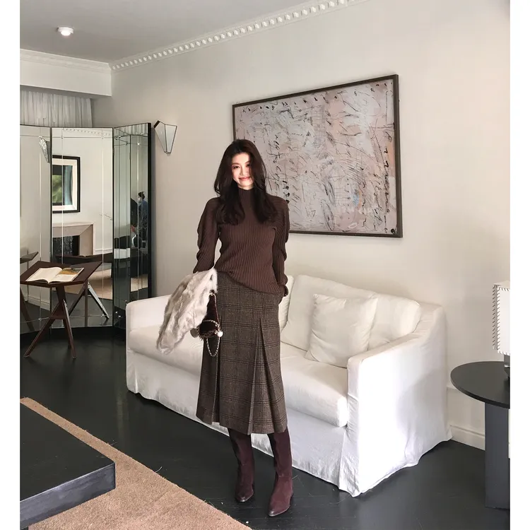 【ALONE SAVOR】龍喜儿摩登女郎 复古格纹羊毛开叉半身裙K999