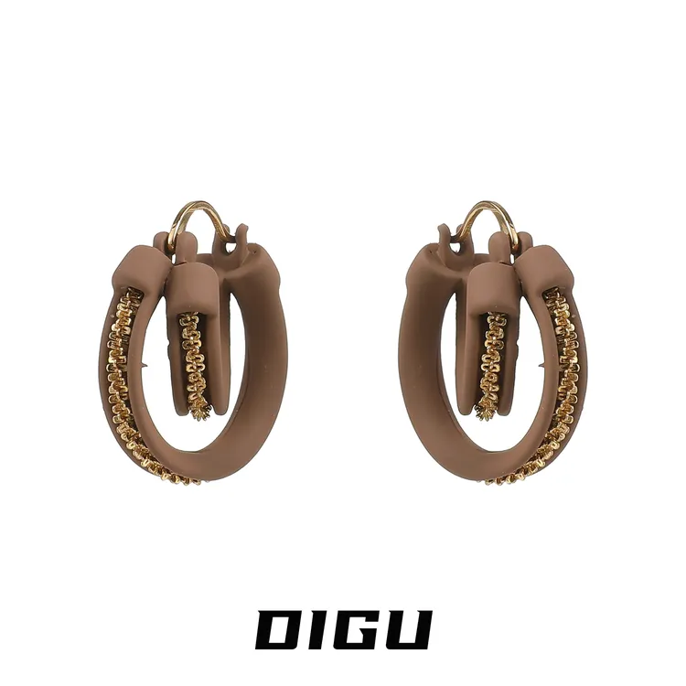 嘀咕家 铜合金亚克力耳饰 美拉德风秋冬咖色耳圈双层圈圈耳环耳饰