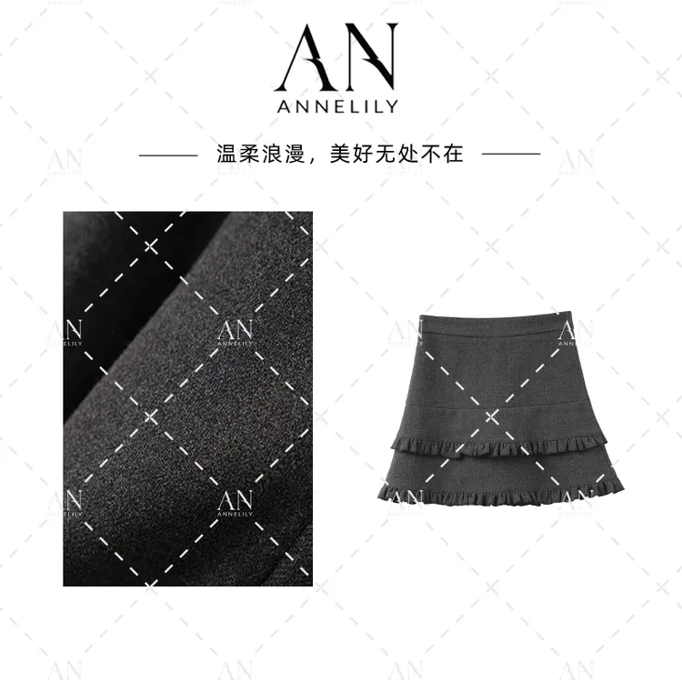 ANNELILY安琪琪【百媚】时尚设计师气质百搭休闲半身裙AQ2512003