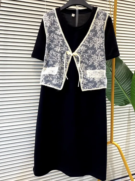 微胖女装大码时尚百搭假两件休闲百搭显瘦夏季百搭连衣裙女