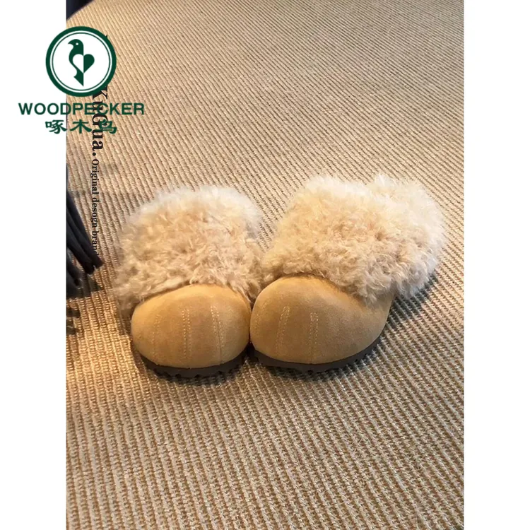 啄木鸟内增高包头毛毛拖鞋女2025新款冬季一脚蹬勃肯加绒保暖棉鞋