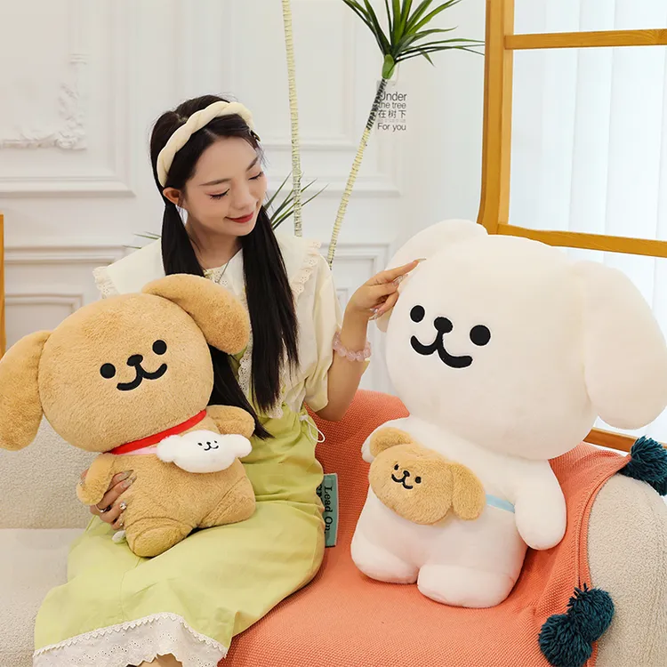 可爱挎包线条小狗玩偶公仔毛绒玩具睡觉抱枕儿童陪伴礼物送女孩