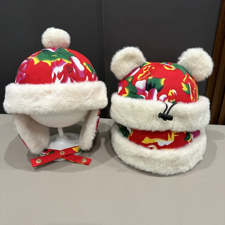 【过年大花氛围感】东北大花布地主帽子男女宝宝加绒民族护耳雷锋帽