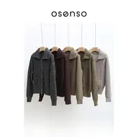 OSENSO“花影轻喃”秋冬时尚百搭100羊毛针织高领拉链开衫ZZ251024