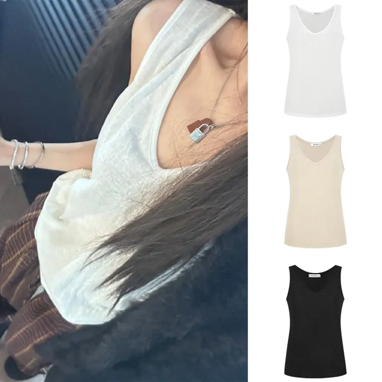 Moses Queen/魔西女王慵懒风V领微透外穿背心宽松显瘦气质上衣