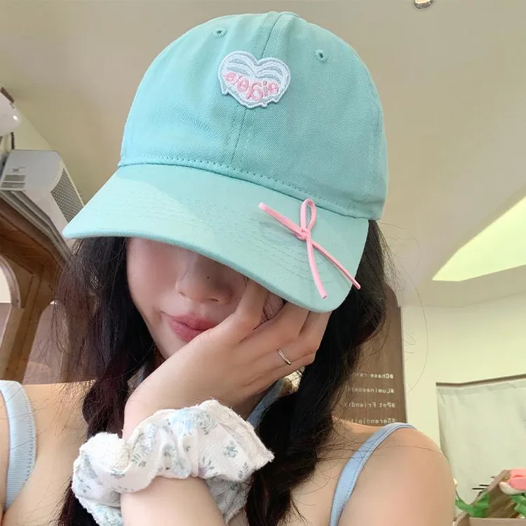 薄荷曼波爱心蝴蝶结鸭舌帽女宽檐夏季显脸小防晒遮阳绿色棒球帽子
