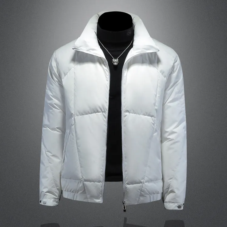 欧洲站短款羽绒服男冬季时尚轻薄保暖立领白鸭绒外套潮流休闲上衣