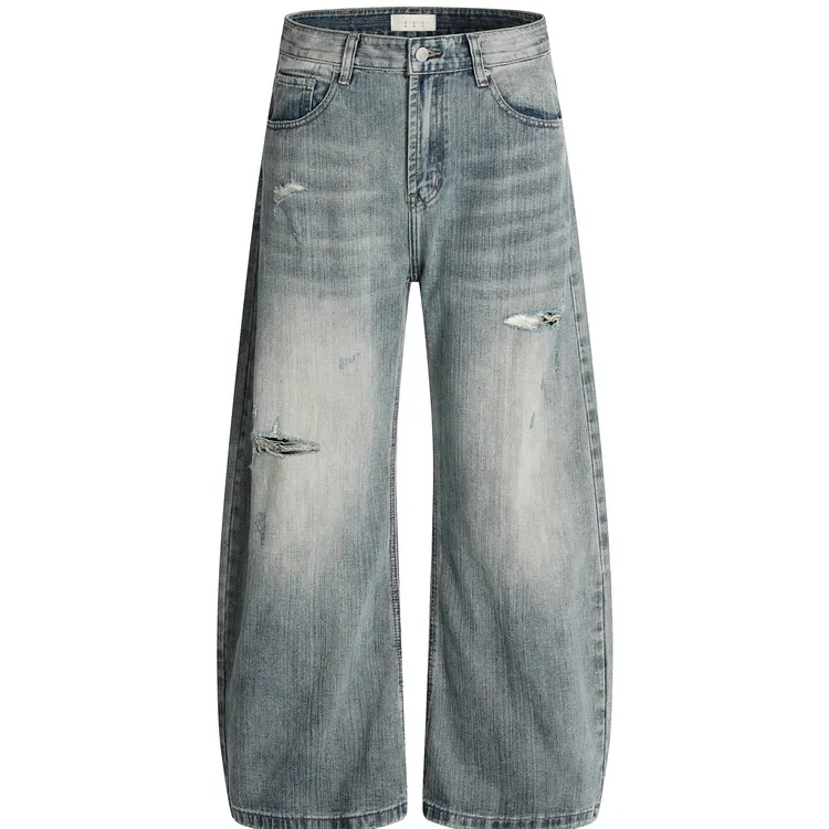 55DIVIDE破洞长裤免烫激光贴布赤耳牛仔裤宽松渐变水洗印花