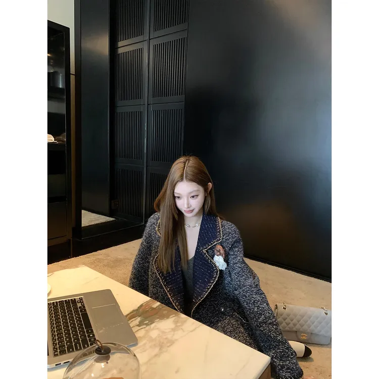 区区欧阳重工粗花呢小香风外套女冬季新款翻领宽松复古高级感上衣