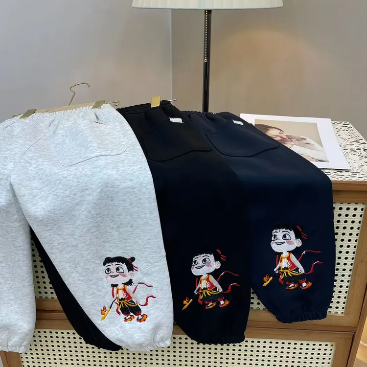 【宽松简约】高定哪吒25春款男女童弯道宽松裤LenKid- 绣花版