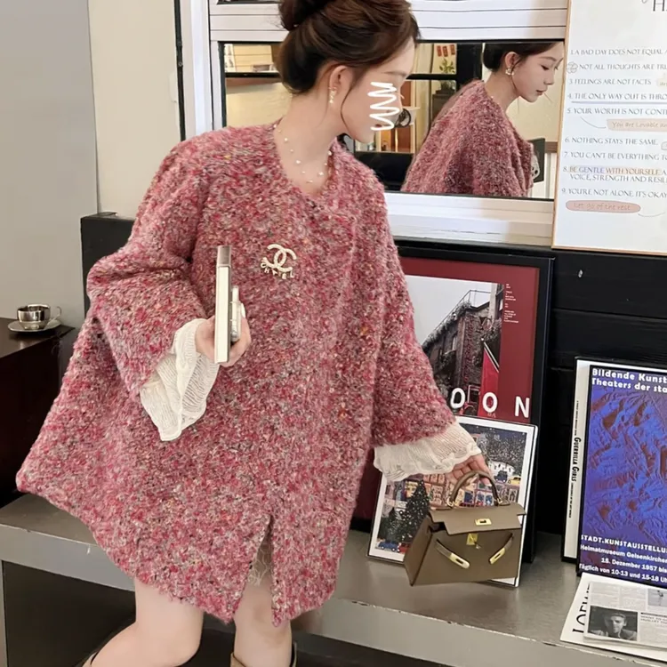 【粉黛倾城/】原创设计/羊毛特种纱时髦保暖小个子毛呢大衣外套