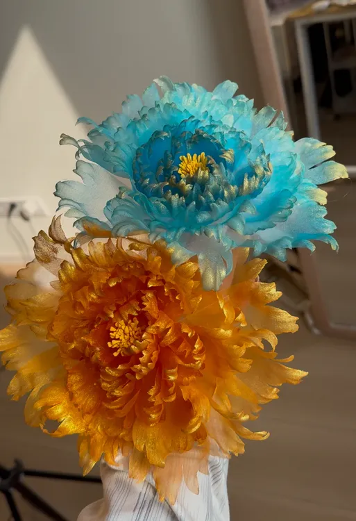 原创 芳华 大牡丹真丝烫花发饰