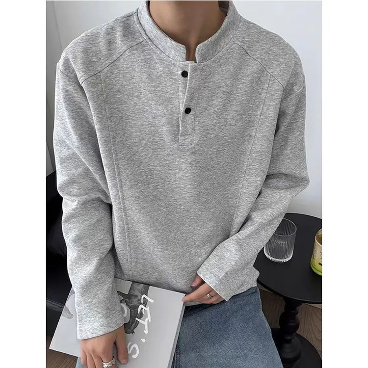 白花灰解构立领卫衣男秋季拼接boxy版型美式正肩长袖t恤入秋卫衣