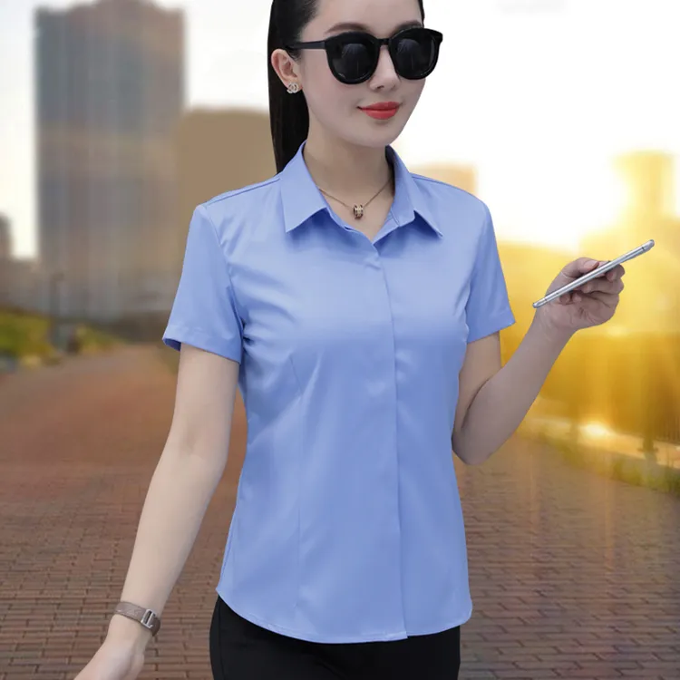 职业衬衫女短袖2025夏季新款韩版修身百搭工装工作服免烫弹力衬衣
