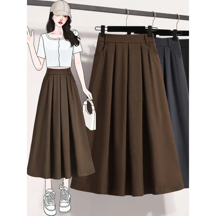赫本风西装百褶裙半身裙女2025春夏秋新款伞裙中长款高腰a字裙子