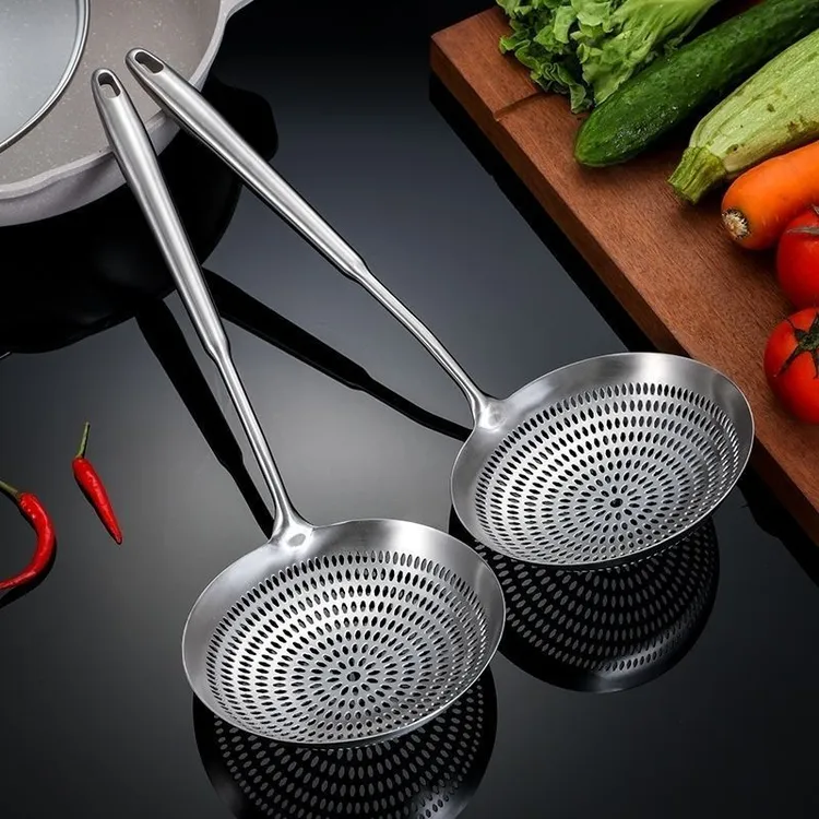 特厚304不锈钢莲花漏勺家用加长网漏厨房油炸过滤花椒大号笊篱