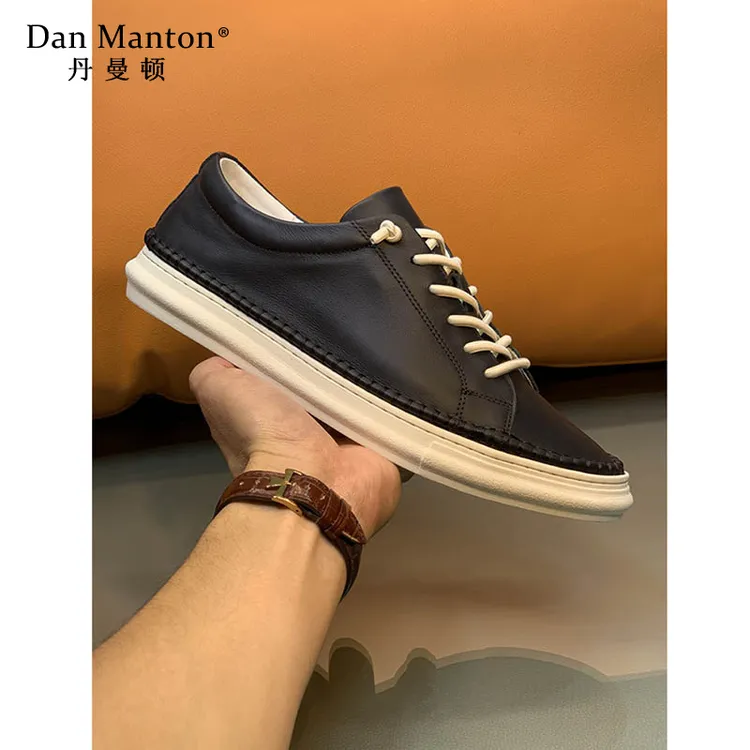 松紧带男鞋真皮英伦风板鞋百搭男头层牛皮小白鞋潮流休闲鞋白色