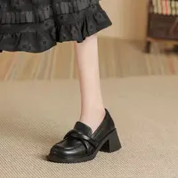 5101-2时尚小皮鞋女2025春秋季新款英伦风中跟乐福鞋蝴蝶结粗跟