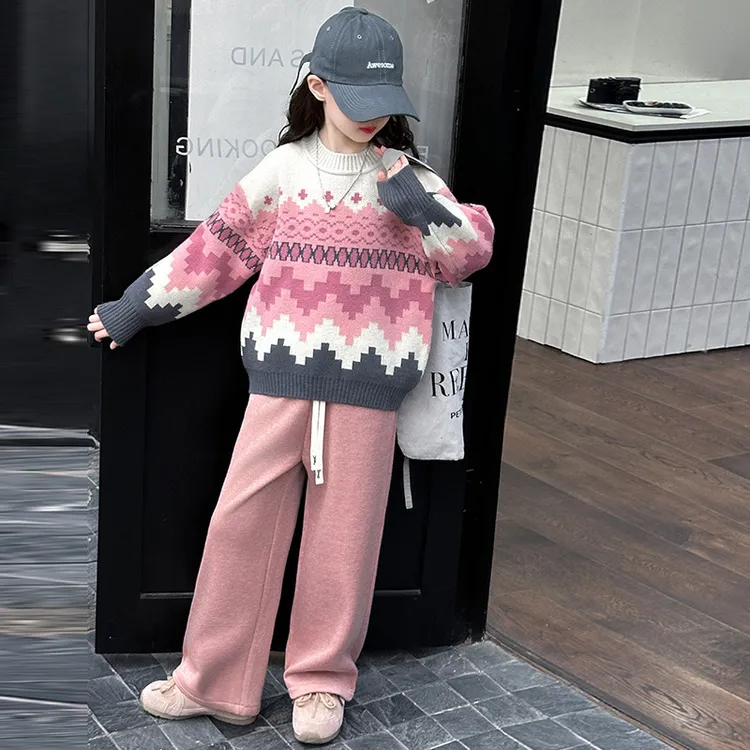 女童毛衣秋冬2024新款加厚打底衫洋气时髦中大童冬款菱形内搭上衣