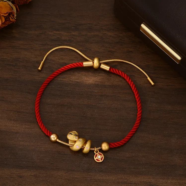 铜合金合成锆石手链 2025蛇年本命年男女红绳手链十二生肖编织绳