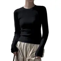 玲姐定制-圆领长袖T恤春秋打底衫修身显瘦百搭纯色上衣352312