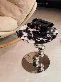 极简大理石高级感圆形小茶几家用沙发边几设计师款轻奢客厅角几
