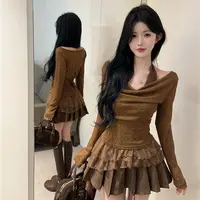 大码美式复古法式荡领两件套针织衫女设计感挂脖蕾丝长袖上衣