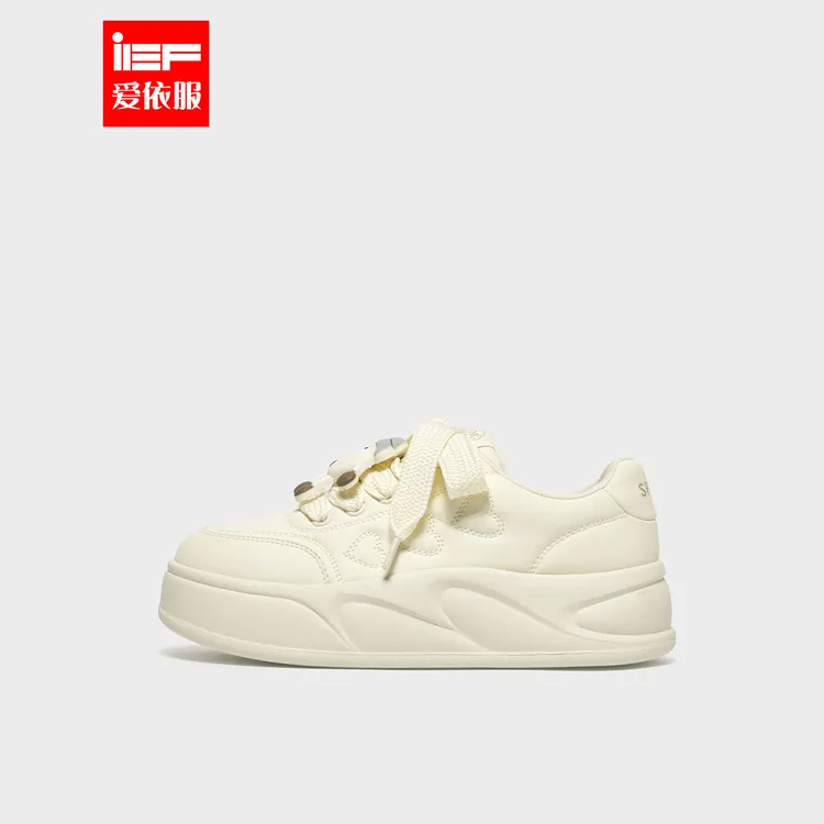 IEF/爱依服2025冬季时尚卡通设计休闲舒适女低帮厚底小白鞋