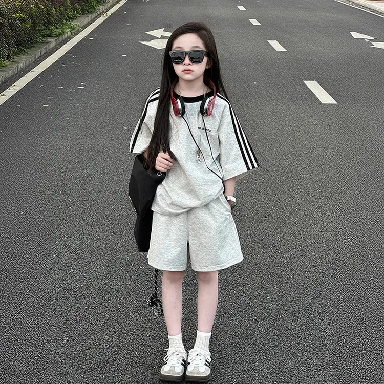 韩系女童夏装套装2025新款女大童洋气短袖短裤儿童夏季运动风穿搭