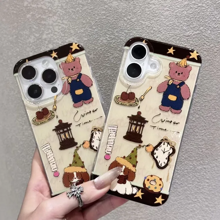 秋冬复古可爱小熊imd手机壳适用苹果iPhone17/16/15华为p70