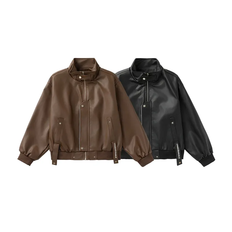 春秋季复古韩版潮流情侣外套高街ins设计感机车服皮夹克男女