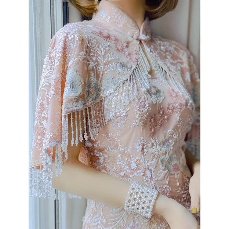 西藏新疆包邮惊喜复古2025春秋时尚新款中式新娘宴会重工刺绣珠绣