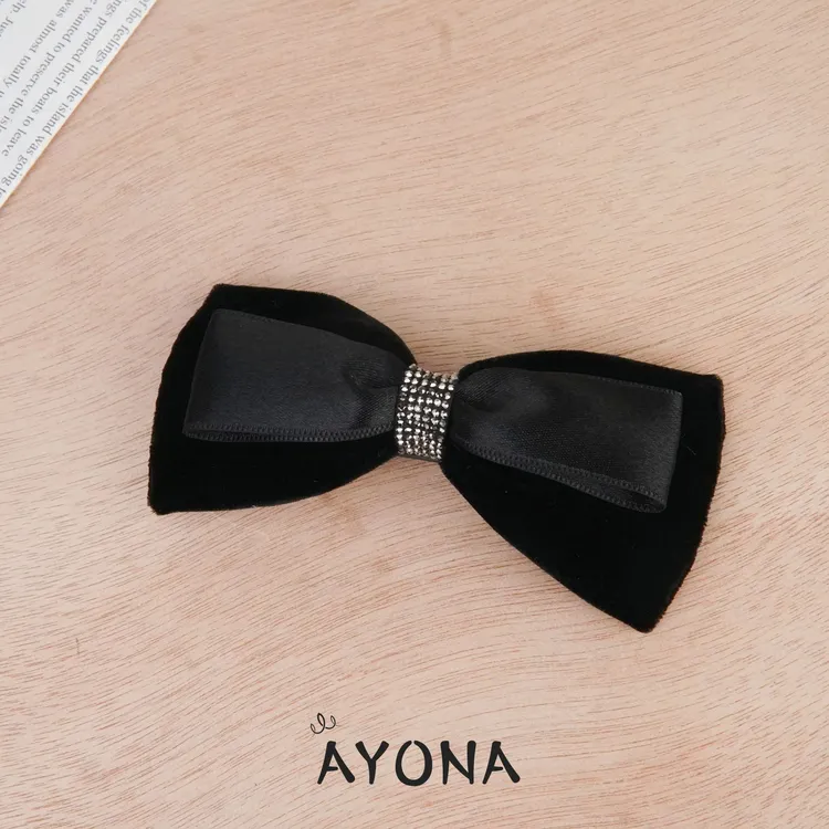 【TH118】秋冬新款缎带丝绒设计百搭高级感蝴蝶结发夹气质低扎头饰