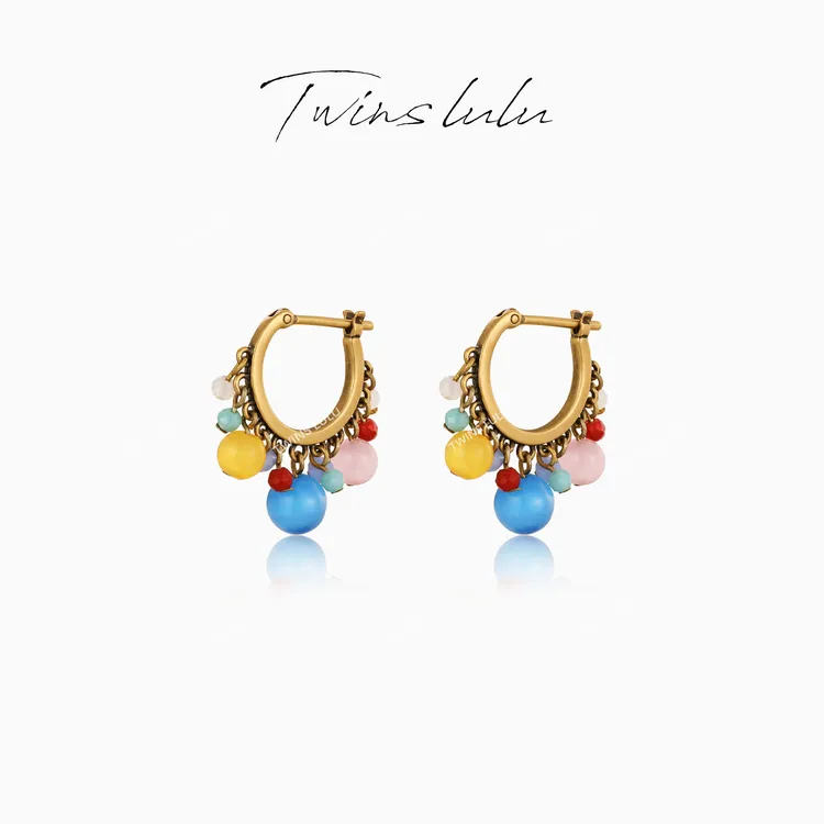 TWINS LULU镀K金轻奢气质百搭度假复古彩珠耳环新年款TSL2007