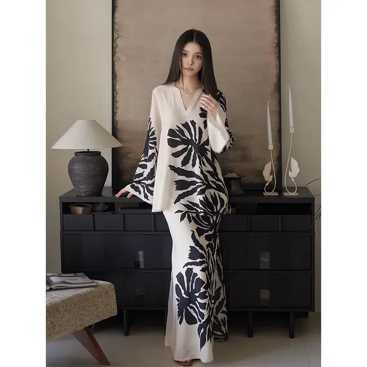 法式松弛感休闲衬衫套装女早秋季时尚慵懒风宽松上衣半身裙两件套