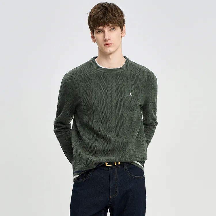 [含山羊绒]navigare小帆船秋冬绞花针织衫男士圆领毛衣1144004211