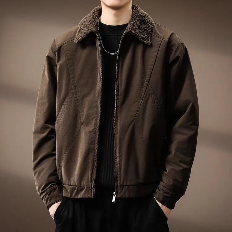 高端美式座山雕毛领重磅羊羔绒工装棉服冬季男士棉衣保暖棉袄外套