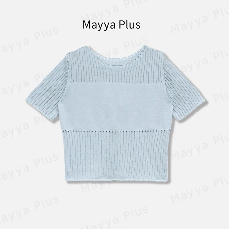 【柔纱】Mayya Plus麦芽定制韩系镂空针织小衫圆领短袖上衣32526728