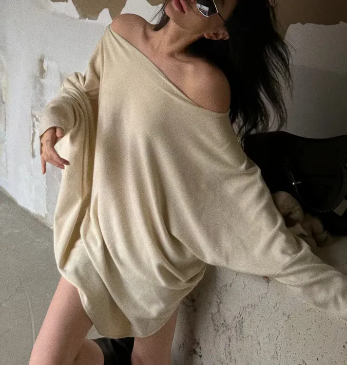 XYSF极简  柔软性感不规则多穿法慵懒套头针织衫毛衣