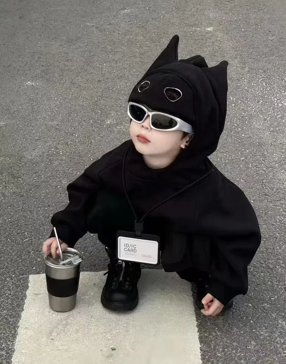 男童秋冬套装2025新款儿童女童连帽蝙蝠卫衣帅气韩版灯笼裤两件套