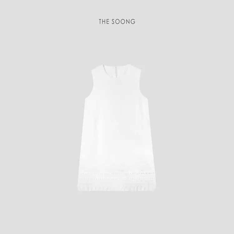 THESOONG|"欢喜裙"天然亚麻经纬交织镂空花纹白色连衣裙女WQZ7036