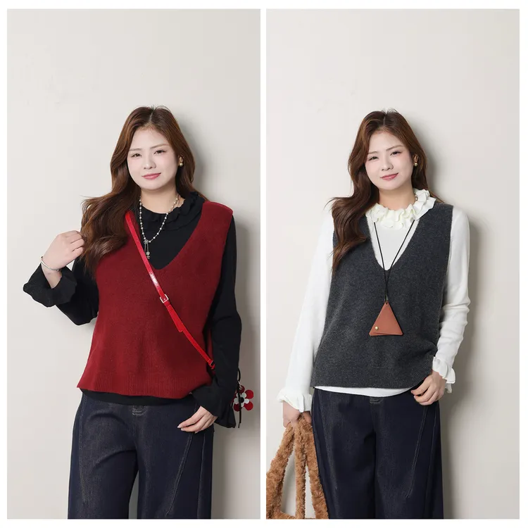 裂渡【搭配神器】微胖大码女装冬季百搭时尚V领针织马甲ZY23659