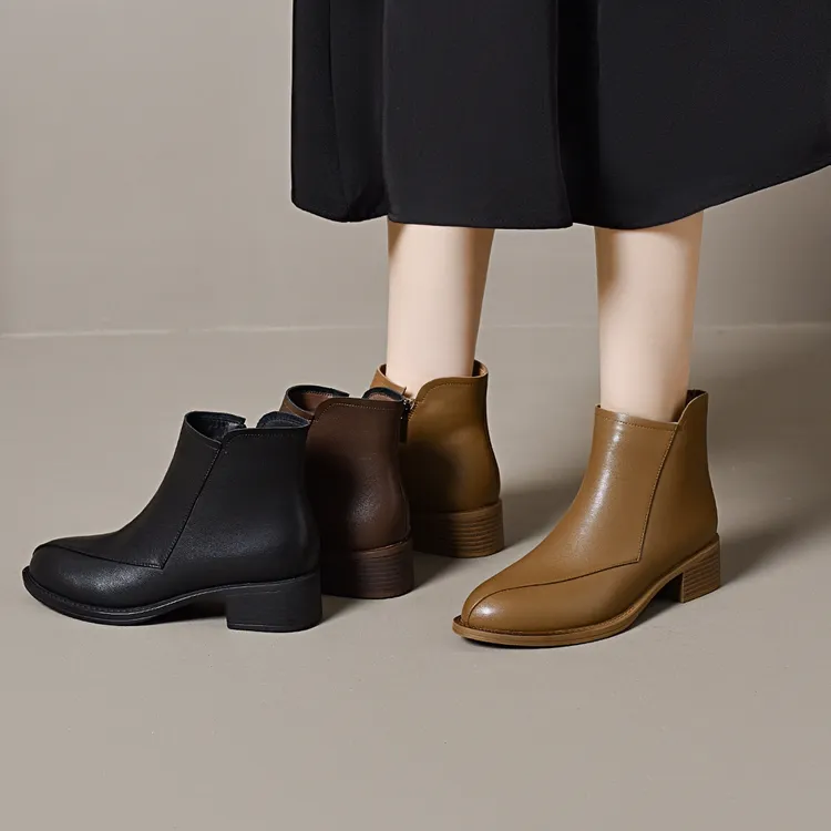 xizi/昔子9552马丁靴棉靴时装靴短靴女鞋新款百搭黑色棕色中低跟
