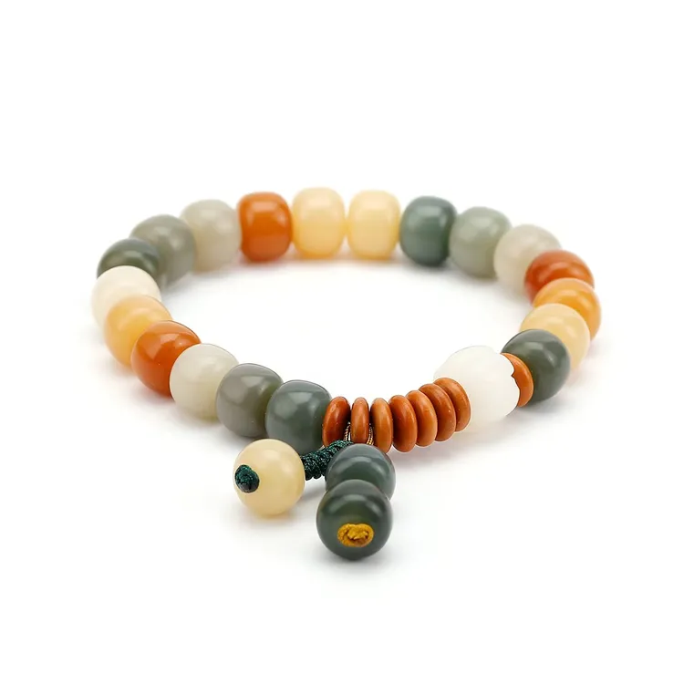 风化阴皮菩提根手串8*10mm多宝色系橄榄核隔片设计款单圈国风念珠