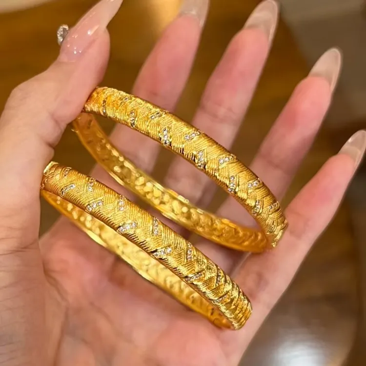 铜合金手镯 轻奢金色拉丝锆石麦穗编织手镯奢华精致手环重工手饰
