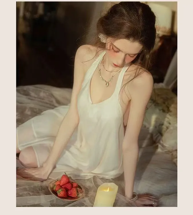 颜事局【清欢】露丝同款挂脖睡裙女蓬蓬裙纯欲风甜妹吊带裙大码宽松